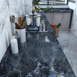 Dark Blue Marble Wallpaper Marble Contact Paper Granite Counter Top Peel and Stick 31.5"x158" Waterproof Glossy Removable Thick Modern Wall Paper Countertop Wallpaper Marble Vinyl Wrap for Cabinets