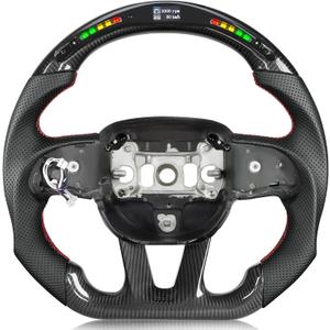 Steering Wheel,Carbon Fiber Steering Wheel D-shaped Flat-bottom with LED Shift Indicator for Dodge Charger/Challenger/Durango/Jeep Grand Cherokee/SXT/GT/RT/SRT/For Heallcat 2015-2024