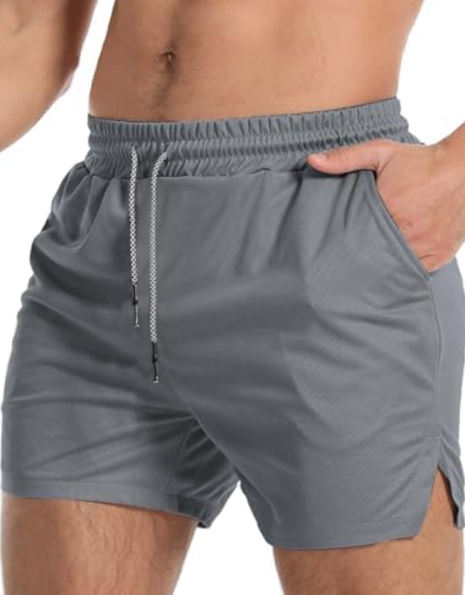 Aolesy Men's Gym Workout Shorts 5 Inch Lightweight Bodybuilding Athletic Shorts Running Training with Zipper Pockets & Towel Loop