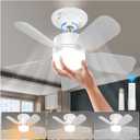 20" Socket Fan Light with Remote, 30W 2000 Lumens, 3 Colors 3000-6000K Small Ceiling Fans with Lights and Remote 6 Speed Wind Light Bulb Fan for Bedroom, Kitchen, Laundry Room, Garage, Pack of 2