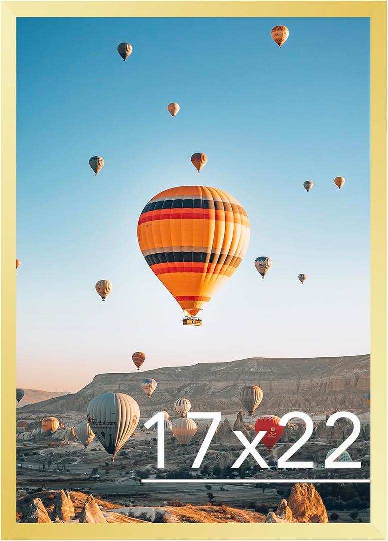 JCJMY 17x22 Picture Frame Gold for Poster Photo Picture, Horizontal and Vertical Formats for Wall Hanging, 17 x 22 Wall Gallery Poster Photo Frame for 17 by 22 Photos Posters, Gold