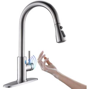 OWOFAN Touchless Kitchen Faucet with Pull Down Sprayer LED Light Single Handle Kitchen Sink Faucet Motion Sensor Smart Hands-Free, Stainless Steel Brushed Nickel 1072SN