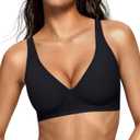 OEAK Womens Deep V Bras Wireless Comfortable Bra Supportive No Underwire Bras Tshirt Push Up Bralettes Plunge Seamless Bra (Black, L)