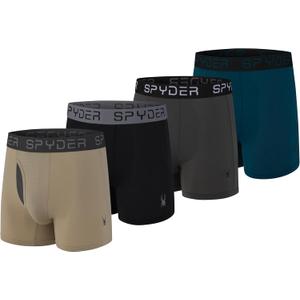 Spyder Mens Boxer Briefs Performance Nylon Mesh Sports Underwear With Fly Front (Large, Black/Carcoal/Ivory/Navy-teal)