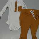 fhutpw Baby Boy Clothes Ribbed Knitted Long Sleeve Romper and Pants Sets Newborn Fall Splicing Color Outfits (White&khaki) 3-6 months