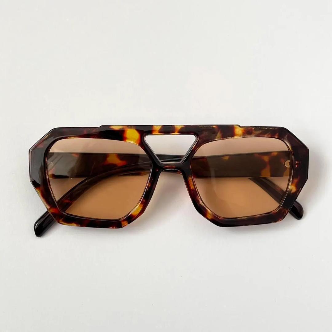  Trendy Hexagonal Aviator Sunglasses for Women Thick Square Frame Double Bridge Sun Glasses