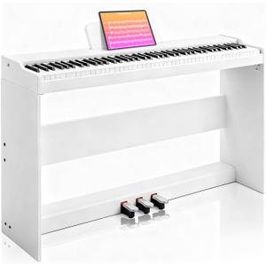 AiJoy 88-Key Digital Piano for Beginners, Velocity-Sensitive Keys, Electric Piano with Triple Pedal, MIDI & Headphone Support, Compact Elegant Design, Christmas & Birthday Gifts, White (ADP10)