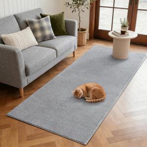 FinRec 2x8 Washable Runner Rugs for Kitchen Hallway Bedroom, Low Pile Thin Rug Solid Color, Non-Slip Carpet Indoor for Home Decor (Pure Light Grey)