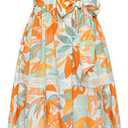 GRACE KARIN Women's 2025 Summer Floral Flowy Dresses Boho Tie Belt Short Puff Sleeve A Line Maxi Shirt Dress with Pocket (White Yellow)