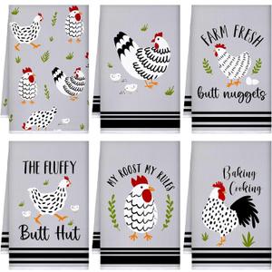 Boyiee Set of 6 Farm Chickens Kitchen Towels Farmhouse Absorbent Dish Tea Towels Rustic Country Rooster 24 x 16 Inches Gifts Chickens Hand Washcloth Gifts for Kitchen Bathroom Decorations