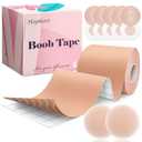 Hopkost Boob Tape Breast Lift Tape for Large Breasts with 2 Pcs Nipple Covers Invisible Boobtape for A-G Cup(Beige,3 in)
