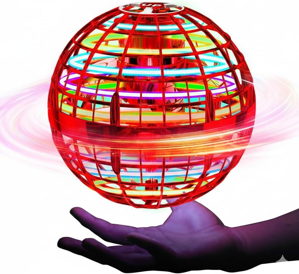 2025 Red Flying Orb Ball Toy  Hand Controlled LED Hover Drone, 360 Boomerang Spinner Cosmic Globe, Birthday Gift for Boys & Girls Ages 6-12, Indoor Outdoor Magic Ball, USB Rechargeable