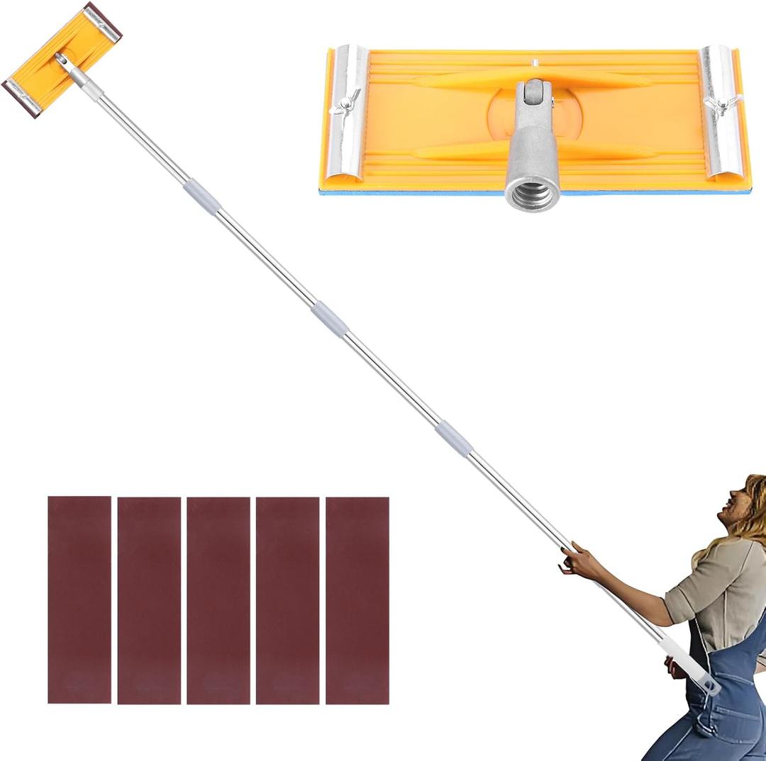 Pole Sander for Drywall, Wall Sander for Painting Prep, Ceiling Sander, Drywall Sander Tool with Extendable Pole 31" to 74", Deck Sander, Popcorn Ceiling Removal Tool, 5 Sandpapers