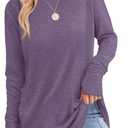 XIEERDUO Womens Tunic Tops to Wear with Leggings Long Sleeve Thumb Hole Shirts Crew Neck Curved Hem (M-dark Purple)