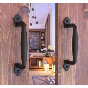 2-Pack 8 Inch Round Rustic Sliding Barn Door Handle - Black Steel Pull for Fence Gate, Garage, Shed, Closet, Pantry - Indoor and Outdoor Use - Easy Install
