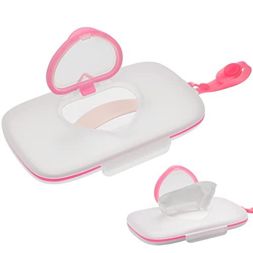 Portable Wipe Box Compact Wet Wipes Dispenser for Travel Refillable Container with Silicone Seal for Diaper Bag Pink