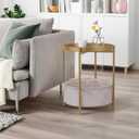 Round Side Table with Fabric Storage Basket, Metal Nightstand with Removable Tray Top, for Living Room, Bedroom, Nursery, Bathroom, Small