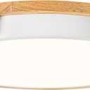 Dimmable Wood LED Flush Mount Ceiling Lights, 5CCT 2700K-6000K White Hallway Lighting Fixtures, Minimalist Round Ceiling Lamp for Bedroom Laundry Room Kitchen Entryway Bathroom 11.8in