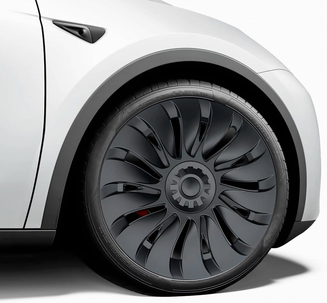 Wheel Covers 19 Inch Compatible with Tesla Model Y Accessories 2024 2023 2022 2021 Matte Black ABS Hubcaps Rim Protector ReplacementNot Fit for Model Y Juniper (Matte Black Cyclone Turbine)