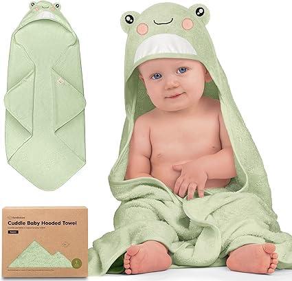 KeaBabies Hooded Baby Towel for Newborn - Viscose Derived from Bamboo Large Baby Bath Towels with Hood for Boys, Girls, Toddler, Extra Absorbent & Soft Newborn Bath Essentials (Frog) (Regular 35x35)
