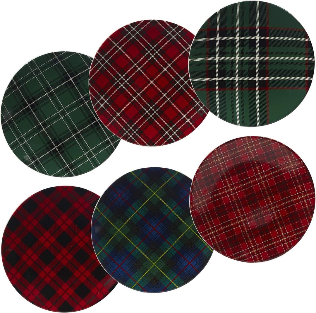 Certified International 22925SET6 Christmas Plaid 10.75" Dinner Plate, Set of 6 Assorted Designs, One Size, Multicolor