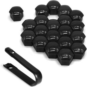 20PCS Lug Nut Covers, 17mm Hexagonal Wheel Bolt Covers Caps, Tire Nut Rust and Dust Protection Cover with Remover Clip, Auto Exterior Accessories Personalized Wheel Decor for Most Car(Black)