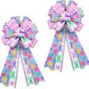 Large Easter Bows for Wreath 20x11 Inch, 2 Pack Pre-Tied Easter Egg Wired Ribbon Bow, Big Tree Topper Bow for Front Door Indoor Outdoor Spring Summer Decoration (Purple)