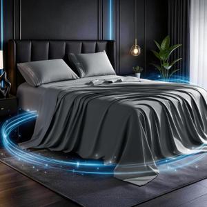 SONORO KATE Silver Infused Sheets, Self-Cleaning & Temperature-Regulating Bed Sheets Set, Hypoallergenic & 3X Longer Fresh Sheets, Ultra-Soft Cooling for Hot Sleepers - 4PC (Dark Grey,King)