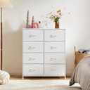 Sweetcrispy 8 Drawer Fabric White Dresser for Bedroom, Tall Double Dresser, 11.8"D x 30.9"W x 36.4"H