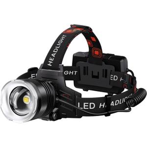 AMAKER LED Headlamp Rechargeable, 9000mAh Long Battery Head Lamp with 12 Modes, IPX7 Waterproof USB Rechargeable Headlight, Zoomable Headlamp for Adults, 90° Adjustable for Camping Hunting Climbing