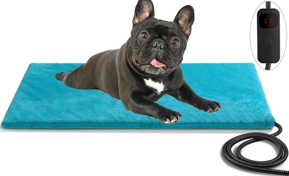 Outdoor Pet Heating Pad for Dog & Cat, Extremely Waterproof Heated Cat Bed Mat with 5 Timers & 6 Temp Adjustable, Heater Warming Blanket for Dog Cat House Whelping Box (27.6"x15.7")