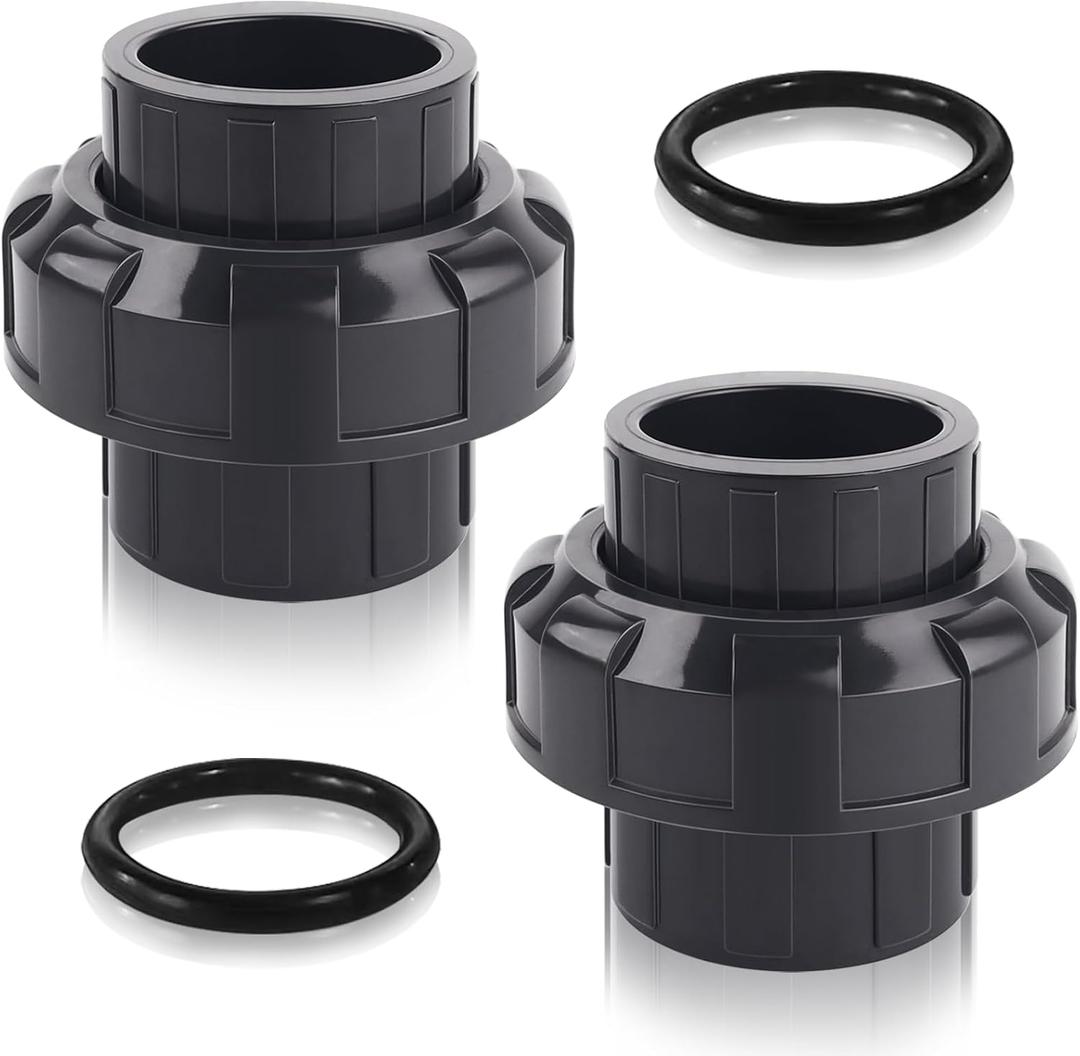 2 inch PVC Union Coupling, 2Pack Schedule 80 Slip Socket Pipe Fitting Unions 2'' PVC Connector Joint Adapter, for Swimming Pool Pump Industrial Pipeline System