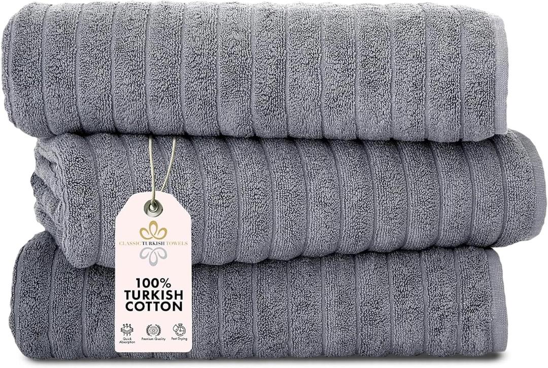 Classic Turkish Towels CTT - Luxury Jumbo Bath Sheet 3 Piece, 100% Turkish Cotton, Absorbent & Ultra Comfy Bath Towel Sheets for Hotels & Spa | 40"x65" (Grey)