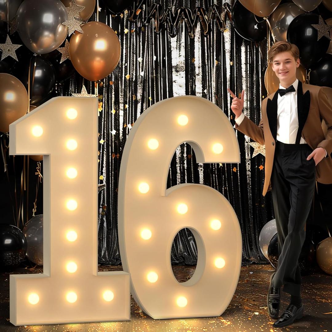 imprsv 4FT Marquee Numbers 16 Light up Number 16th Birthday Decorations Large Numbers Big Mosaic Numbers for Balloons Birthday Decor Number Balloon Frame Anniversary Decors
