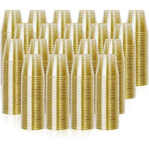 I00000 5oz 400 Pack Shot Glasses, Small Gold Glitter Disposable Plastic Cups,Plastic Party Cups for Vodka, Whiskey, Great Container for Sauce, Medicine and Pudding