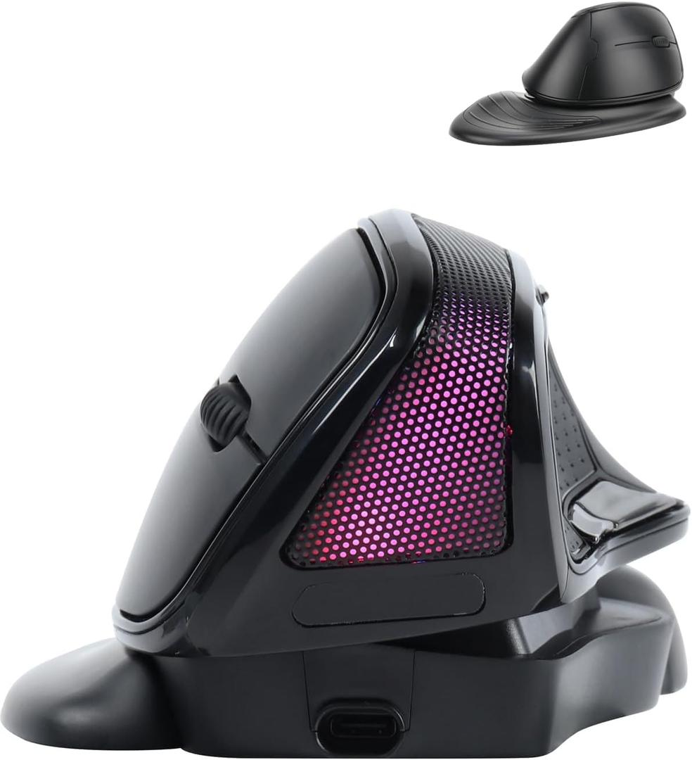 Wireless Mouse Large Angle Adjustable Ergonomic Vertical Upright Carpal Tunnel Ergo Right Hand 6 buttons USB Optical Mice for PC Laptop Computer Macbook Gift,3600 DPI,Removable Palm Rest,RGB Light (Black)