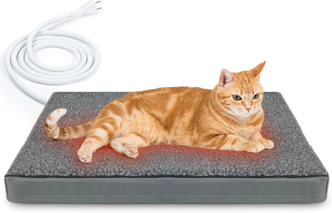 Heated Pet Beds for Indoor/Outdoor Cat & Dog Orthopedic Foam Warming Cat Beds Auto Temperature Control, Washable Cover with Waterproof Liner Thermo Kitty Electric Heating Bed (20"L x 16"W x 2"Th, grey)