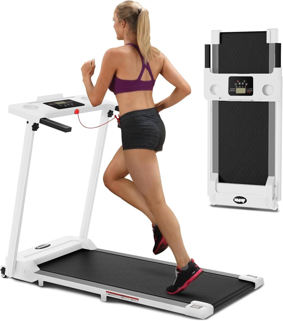 3.0 HP Foldable Portable Folding Small Treadmills for Home Office with 300 LBS Capacity, Walking Running Exercise Electric Compact Treadmill with LED Display, white