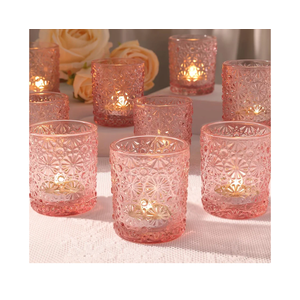 Pink Votive Candle Holder Set of 12, Flower Tea Lights Candles Holders for Wedding Table Centerpieces, Birthday Parties, Anniversary, Pink Bridal Shower and Holiday Decorations