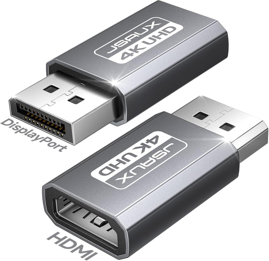 JSAUX 4K DisplayPort to HDMI Adapter 2 Pack, Uni Directional DP Source to HDMI Display Converter, 4K@30Hz, 2K@60Hz, 1080P@120Hz, Male to Female, for Desktop GPU and PC DisplayPort Output-Grey