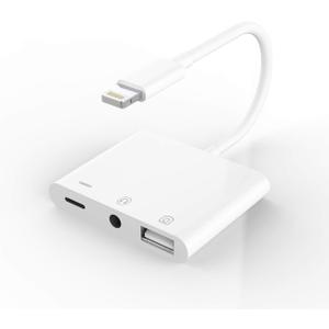 Apple Certified for iPhone Headphone Adapter 3.5mm AUX Audio Jack and Charger Extender Dongle Earphone Headset Converter Lightning Male to USB Female OTG Cable Camera Memory Connector Kit Splitter