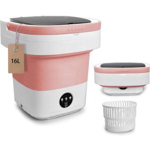Portable Washing Machine, 16L Foldable Washer and Dryer with 3 Modes Deep Cleaning, Upgraded Small Collapsible Laundry for Travel, Apartment, Home, camping - Pink