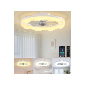 Ceiling Fans with Lights and Remote, 20'' Low Profile Ceiling Fan, 3000K-6500K Dimmable LED Fan Light APP Control, 6 Wind Speeds White Modern Fandelier Flush Mount Ceiling Fans for Bedroom Kids Room