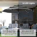 Kingdura 9ft 3-Tier Patio Umbrella with Solar Lights, Table Umbrella Outdoor Patio with Easy Crank & Tilt, 8 Sturdy Ribs, UV Protection, 32 LED Lights for Deck, Poolside, Market (Grey)