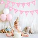 GCQQ Pink Happy Birthday Banner 14Pcs Double-Layer Cotton Fabric Bunting with Pom Pom 3.4m /11.2FT Reusable Pennant Garland for Girl Birthday Party Baby Shower Nursery Room Decorations