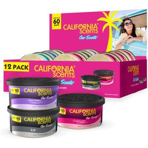 Can Air Freshener and Odor Neutralizer by California Scents, Set of 12 Spillproof Cans for Home and Car, Assorted Scents, 1.5 Oz Each