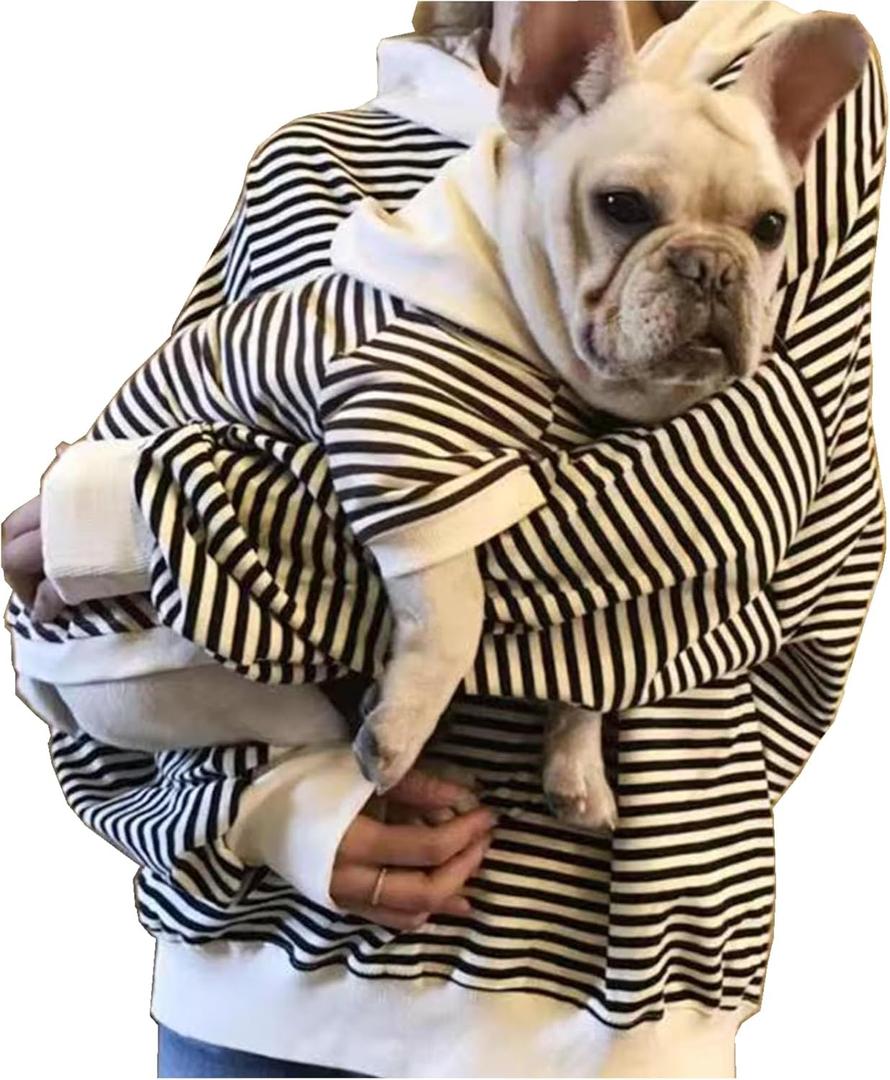 Matching Dog and Owner Clothes Separately Sold,Striped Mom Dad Dog Hoodie for Small Dogs Cats,Puppy Sweatshirt Fall Winter (Black,Owner S)
