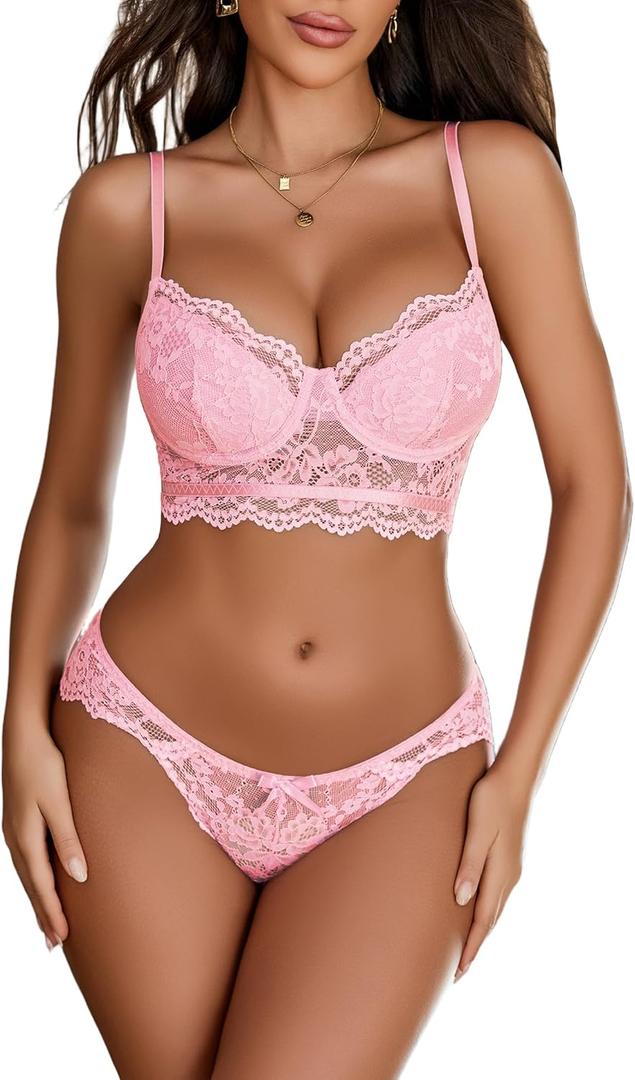 Avidlove Lingerie for Women Lace Strappy Underwear V Neck Bra and Panty Sets 2 Piece Bralette Outfits (X-Large, Pink) Avidlove Lingerie for Women Lace Strappy Underwear V Neck Bra and Panty Sets 2 Piece Bralette Outfits (X-Large, Pink)