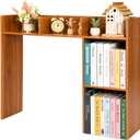 Wonderjune Desk Bookshelf Hutch for Dorm 37 x 29 x 9.5 Inch Wooden Desktop Organizer Countertop Storage Hutch with 5 Shelves for Computer Desk 3-Tier Rack for College Dorm Room Home Office(Brown)