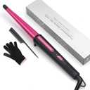 Hair Curling Wand, 0.5-1Inch Tapered Curling Iron, Professional Ceramic Hair Curler Wand with Heat-Resistant Glove, Dual Voltage (Rose Gold) (Magenta)